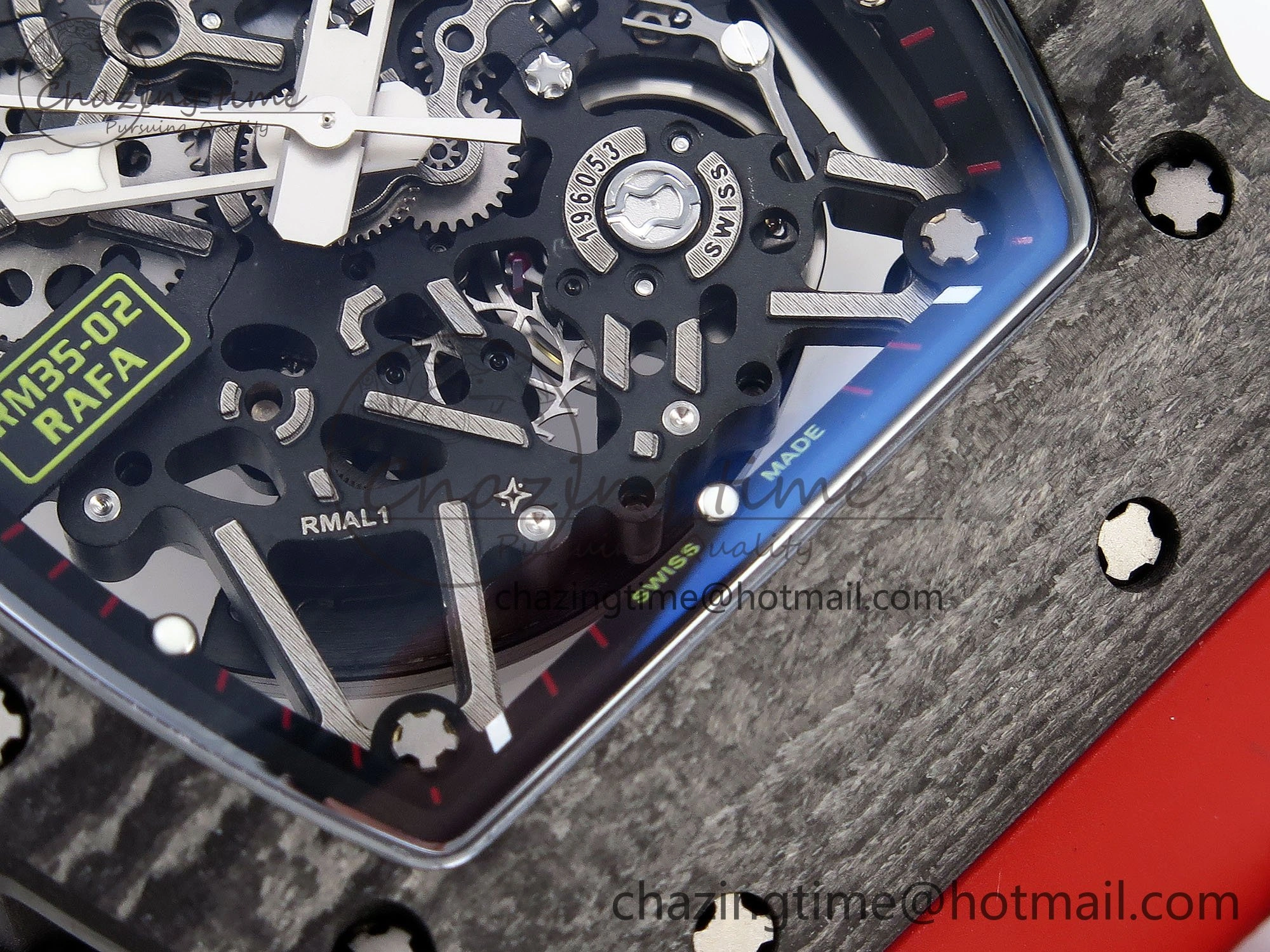 RM035 Black Carbon SONIC Best Edition Skeleton Dial on Red Rubber Strap Clone RMUL2