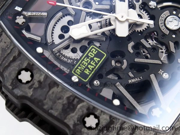 RM035 Black Carbon SONIC Best Edition Skeleton Dial on Red Rubber Strap Clone RMUL2