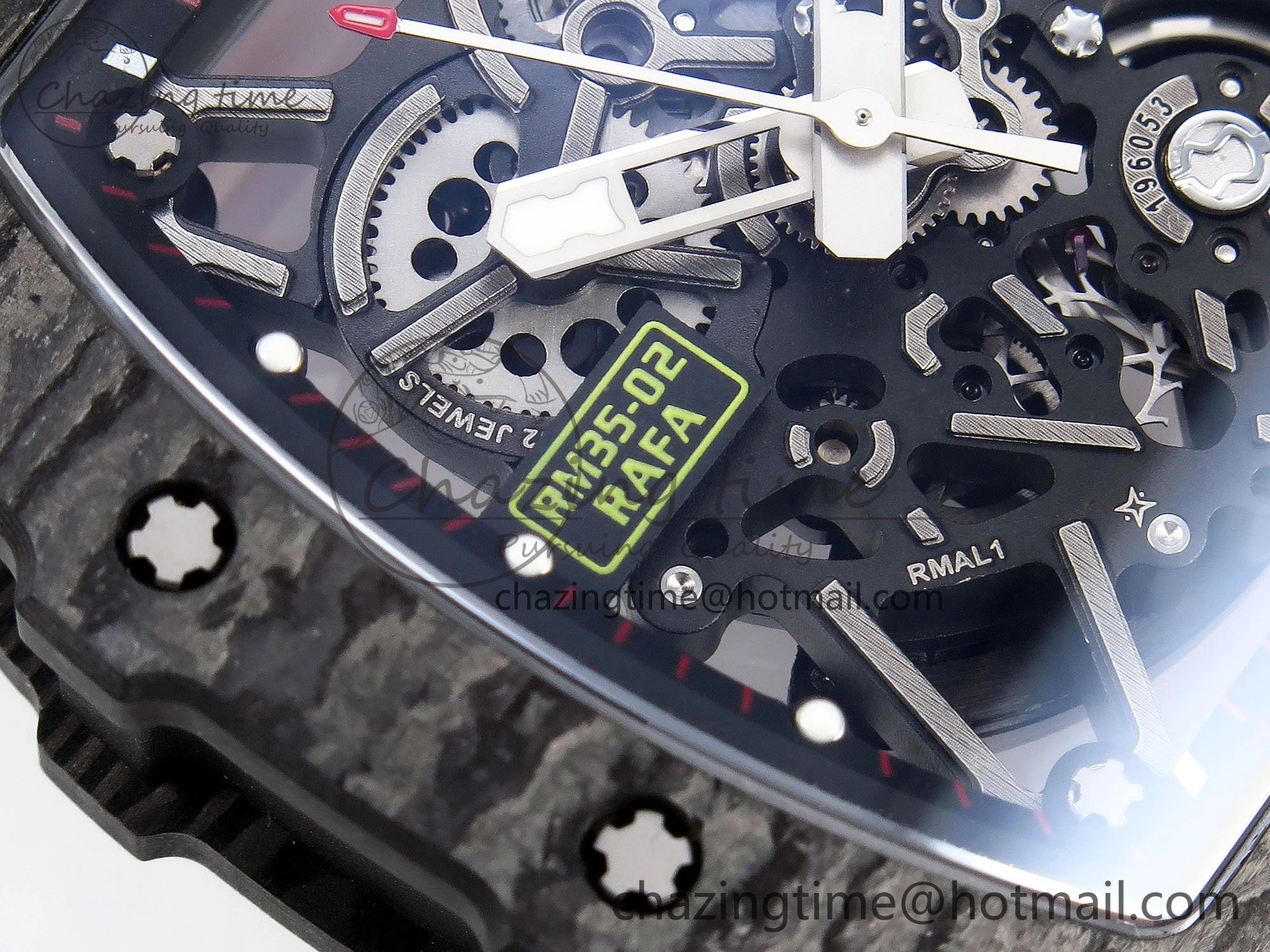 RM035 Black Carbon SONIC Best Edition Skeleton Dial on Red Rubber Strap Clone RMUL2