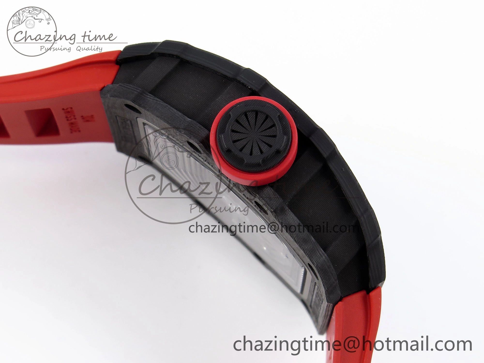 RM035 Black Carbon SONIC Best Edition Skeleton Dial on Red Rubber Strap Clone RMUL2