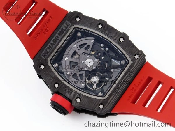 RM035 Black Carbon SONIC Best Edition Skeleton Dial on Red Rubber Strap Clone RMUL2