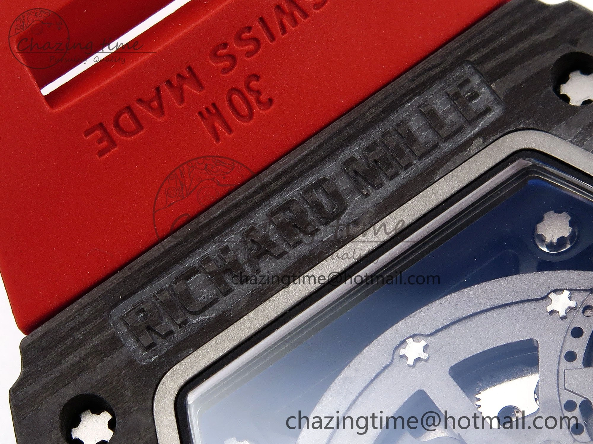 RM035 Black Carbon SONIC Best Edition Skeleton Dial on Red Rubber Strap Clone RMUL2