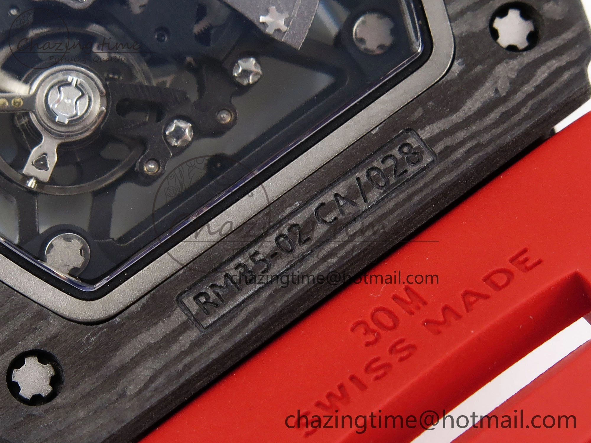 RM035 Black Carbon SONIC Best Edition Skeleton Dial on Red Rubber Strap Clone RMUL2