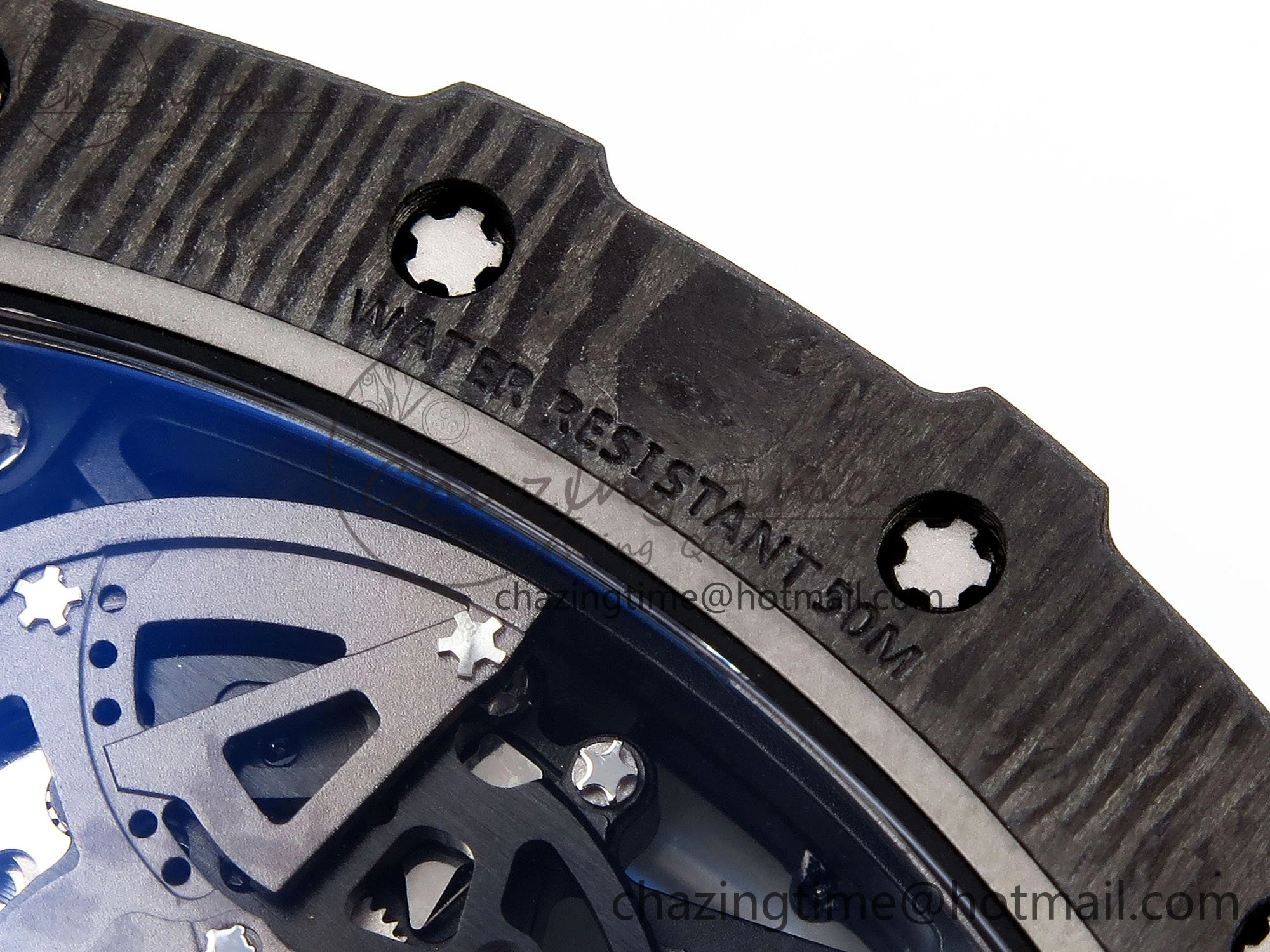 RM035 Black Carbon SONIC Best Edition Skeleton Dial on Red Rubber Strap Clone RMUL2