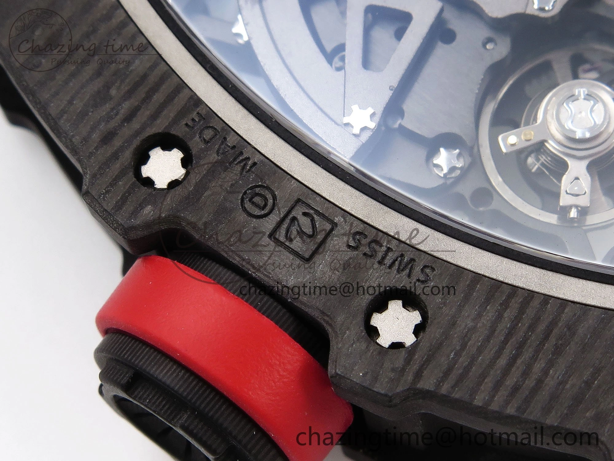 RM035 Black Carbon SONIC Best Edition Skeleton Dial on Red Rubber Strap Clone RMUL2