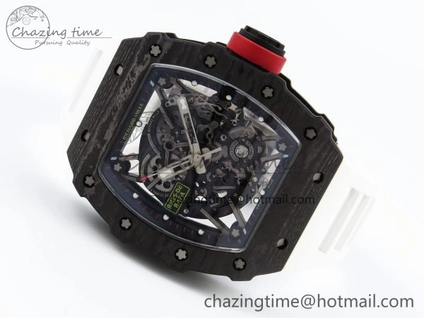 RM035 Black Carbon SONIC Best Edition Skeleton Dial on White Rubber Strap Clone RMUL2