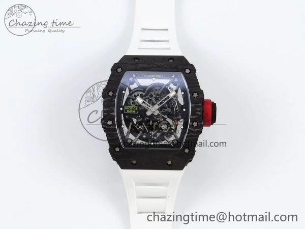 RM035 Black Carbon SONIC Best Edition Skeleton Dial on White Rubber Strap Clone RMUL2