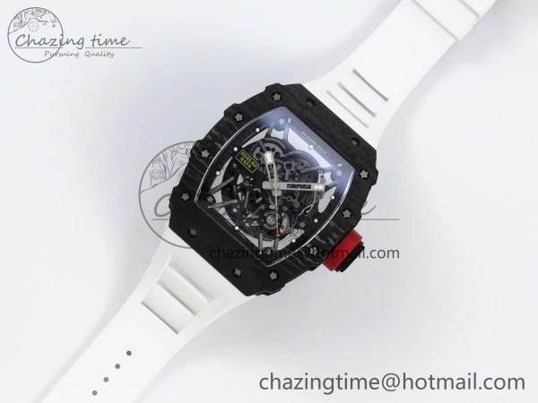 RM035 Black Carbon SONIC Best Edition Skeleton Dial on White Rubber Strap Clone RMUL2