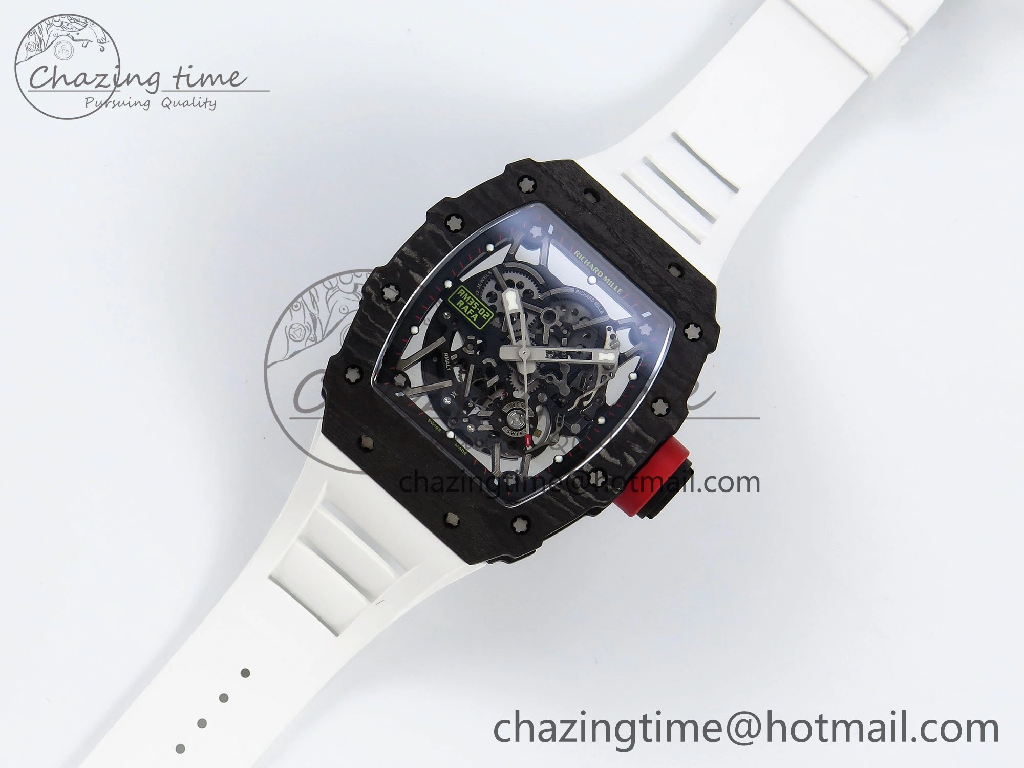 RM035 Black Carbon SONIC Best Edition Skeleton Dial on White Rubber Strap Clone RMUL2