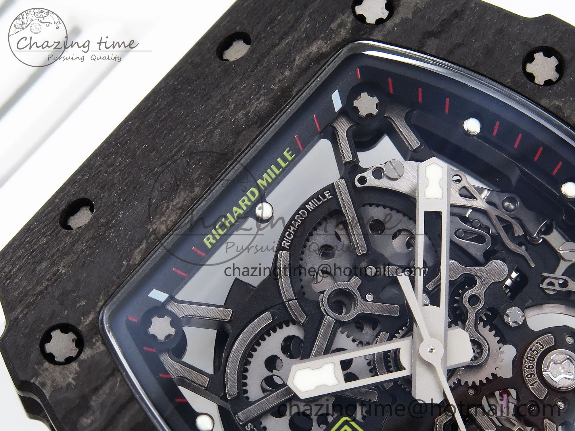 RM035 Black Carbon SONIC Best Edition Skeleton Dial on White Rubber Strap Clone RMUL2