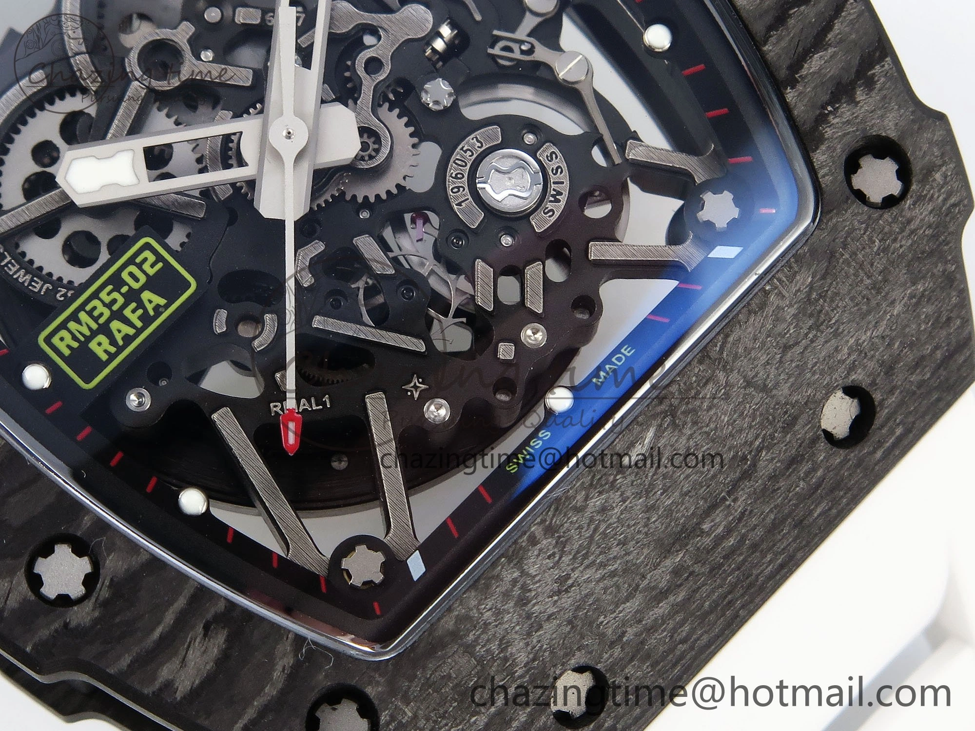 RM035 Black Carbon SONIC Best Edition Skeleton Dial on White Rubber Strap Clone RMUL2