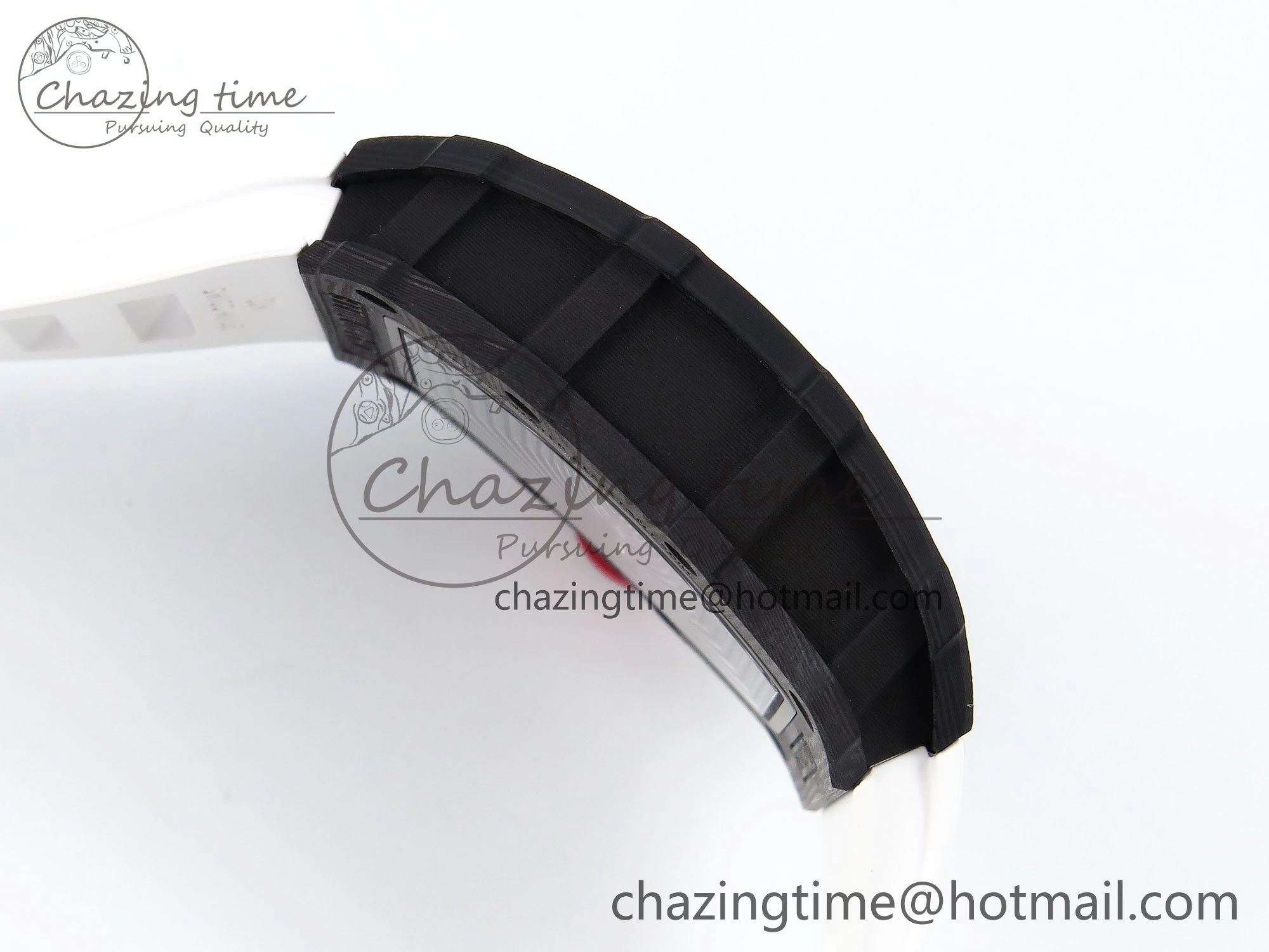 RM035 Black Carbon SONIC Best Edition Skeleton Dial on White Rubber Strap Clone RMUL2