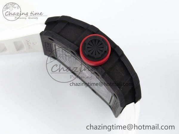 RM035 Black Carbon SONIC Best Edition Skeleton Dial on White Rubber Strap Clone RMUL2
