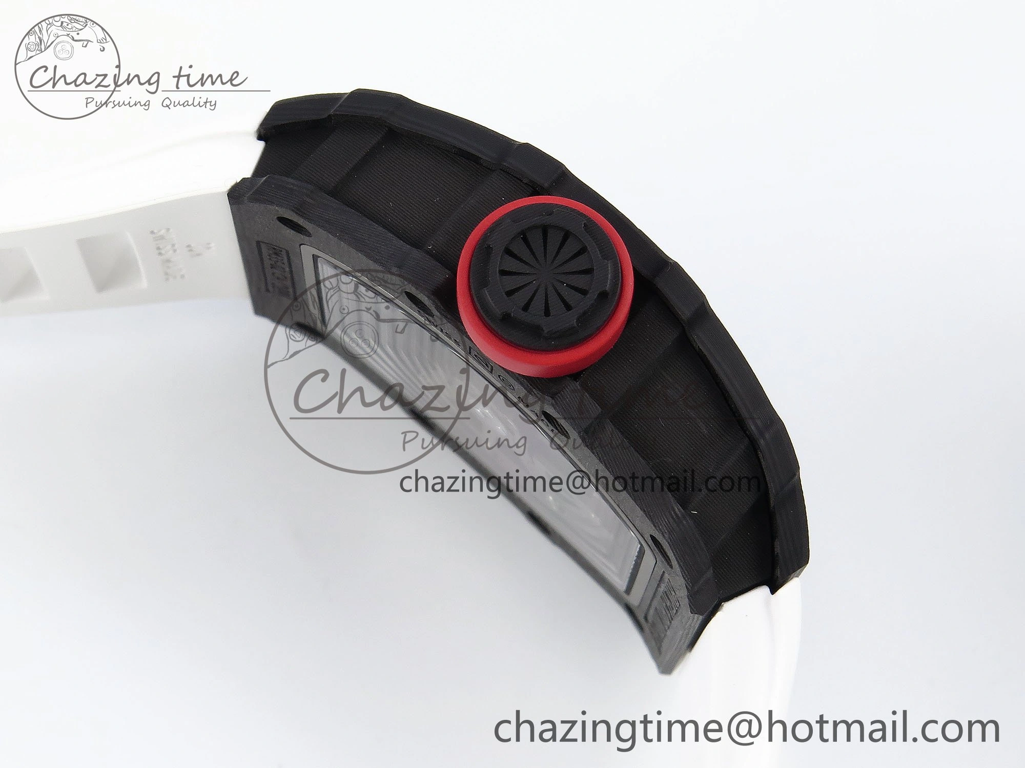 RM035 Black Carbon SONIC Best Edition Skeleton Dial on White Rubber Strap Clone RMUL2