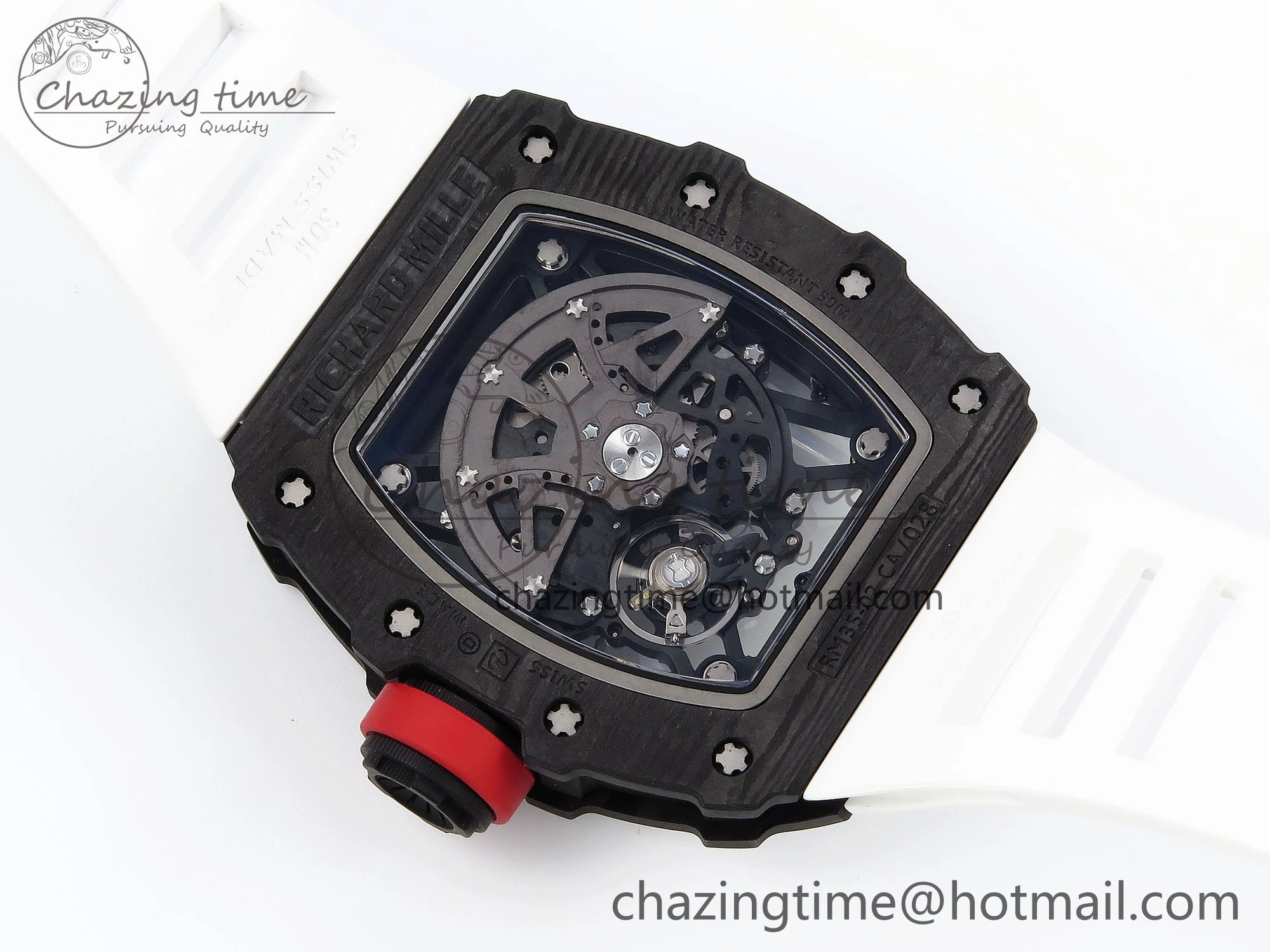 RM035 Black Carbon SONIC Best Edition Skeleton Dial on White Rubber Strap Clone RMUL2