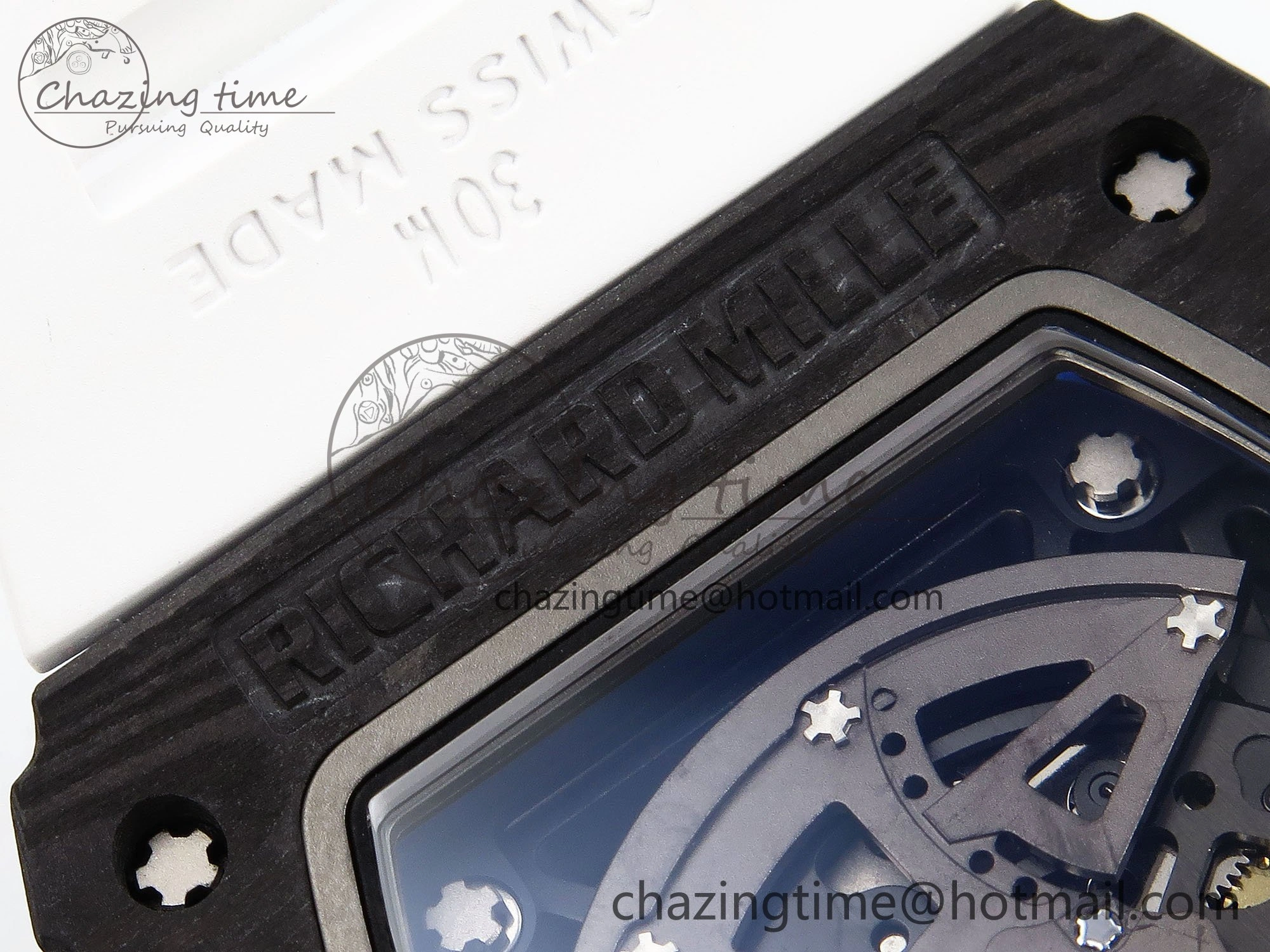 RM035 Black Carbon SONIC Best Edition Skeleton Dial on White Rubber Strap Clone RMUL2