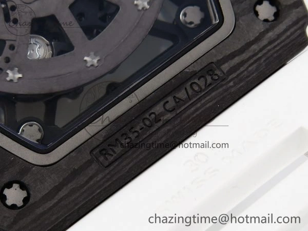 RM035 Black Carbon SONIC Best Edition Skeleton Dial on White Rubber Strap Clone RMUL2