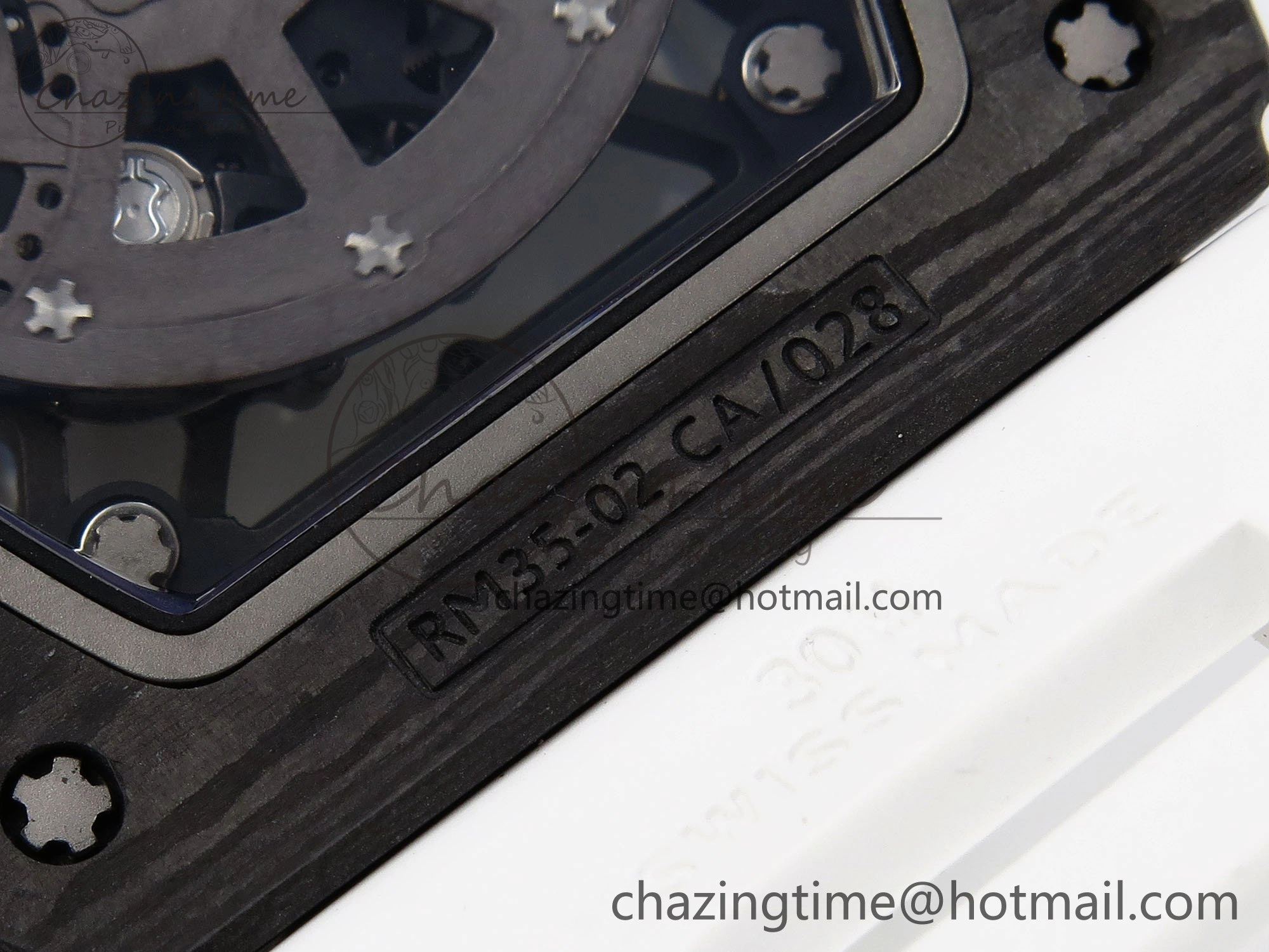 RM035 Black Carbon SONIC Best Edition Skeleton Dial on White Rubber Strap Clone RMUL2