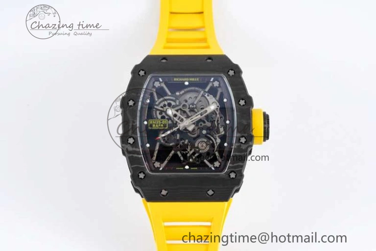 RM035 Black Carbon SONIC Best Edition Skeleton Dial on Yellow Rubber Strap Clone RMUL2