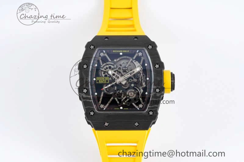 RM035 Black Carbon SONIC Best Edition Skeleton Dial on Yellow Rubber Strap Clone RMUL2