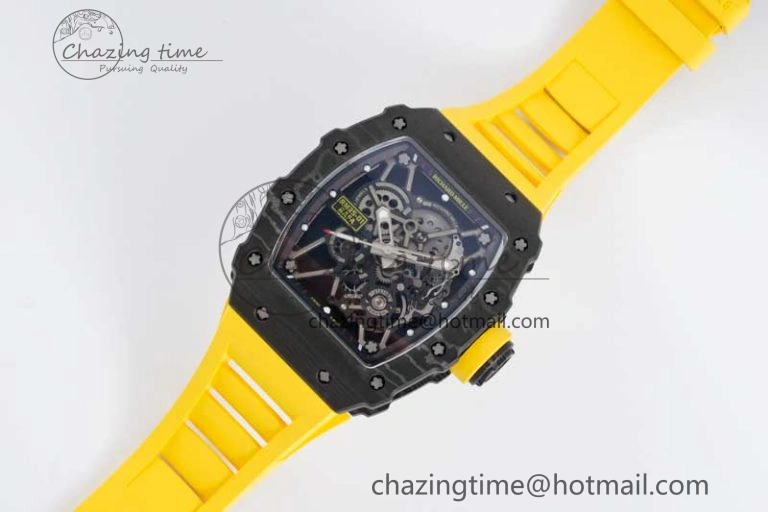 RM035 Black Carbon SONIC Best Edition Skeleton Dial on Yellow Rubber Strap Clone RMUL2