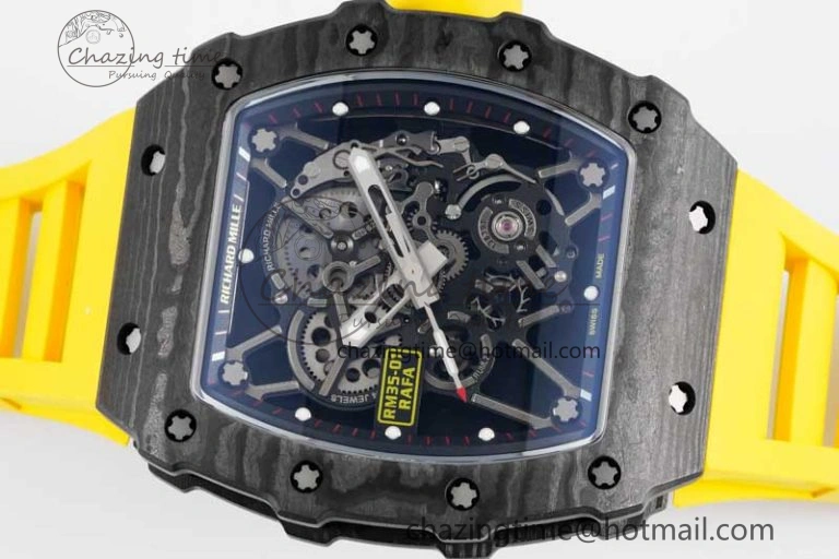 RM035 Black Carbon SONIC Best Edition Skeleton Dial on Yellow Rubber Strap Clone RMUL2