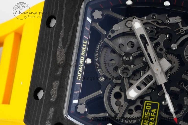 RM035 Black Carbon SONIC Best Edition Skeleton Dial on Yellow Rubber Strap Clone RMUL2