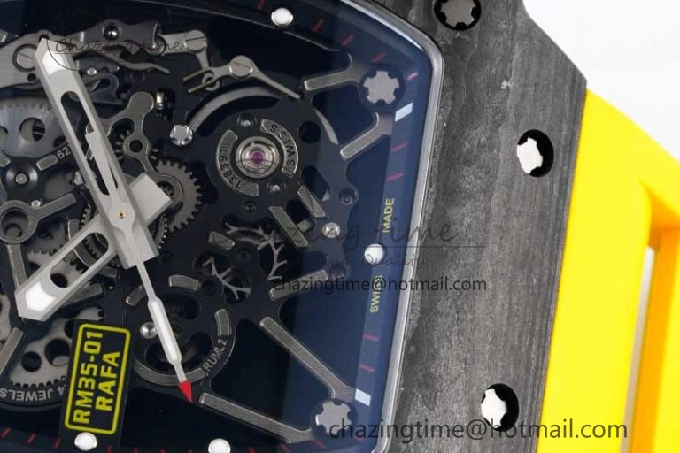 RM035 Black Carbon SONIC Best Edition Skeleton Dial on Yellow Rubber Strap Clone RMUL2