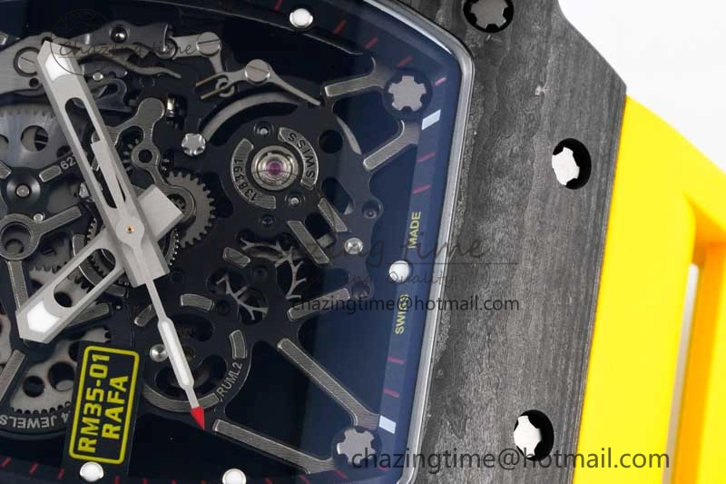 RM035 Black Carbon SONIC Best Edition Skeleton Dial on Yellow Rubber Strap Clone RMUL2