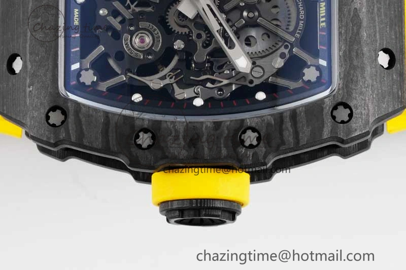 RM035 Black Carbon SONIC Best Edition Skeleton Dial on Yellow Rubber Strap Clone RMUL2
