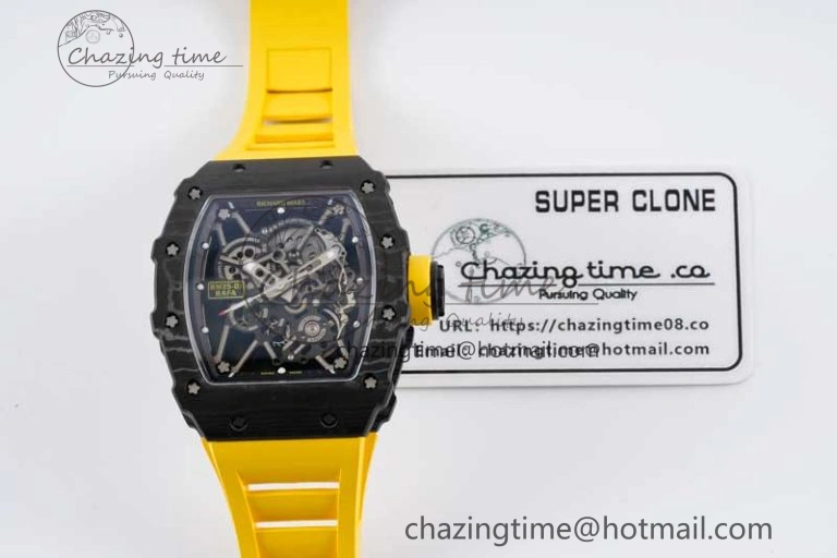 RM035 Black Carbon SONIC Best Edition Skeleton Dial on Yellow Rubber Strap Clone RMUL2