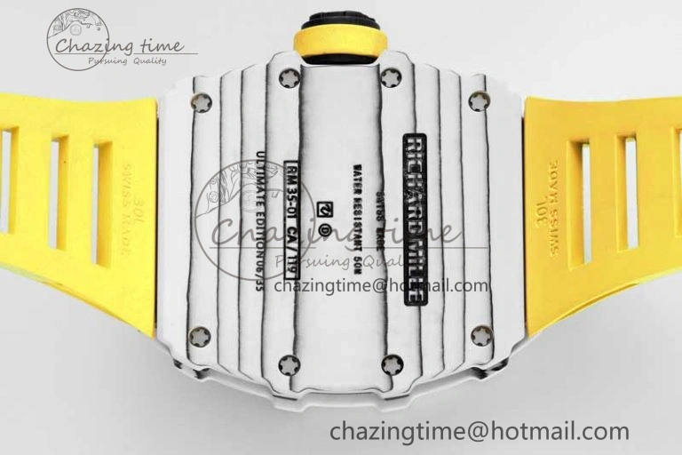 RM035 Black Carbon SONIC Best Edition Skeleton Dial on Yellow Rubber Strap Clone RMUL2