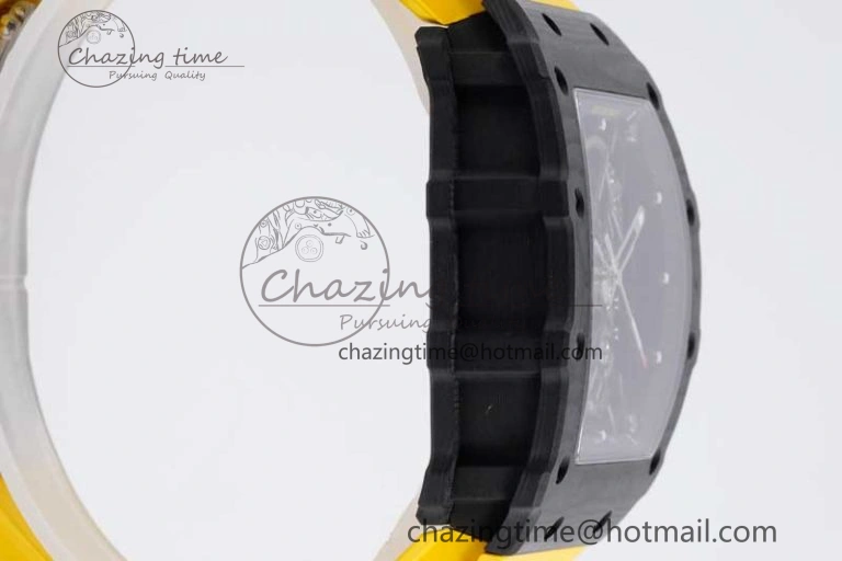 RM035 Black Carbon SONIC Best Edition Skeleton Dial on Yellow Rubber Strap Clone RMUL2