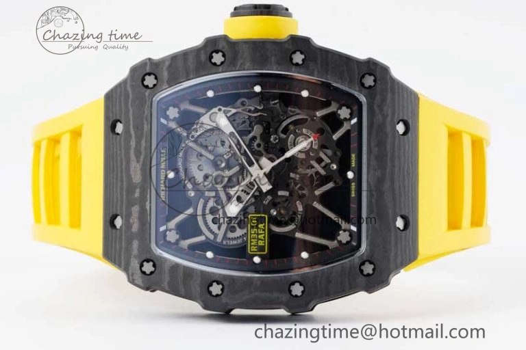 RM035 Black Carbon SONIC Best Edition Skeleton Dial on Yellow Rubber Strap Clone RMUL2
