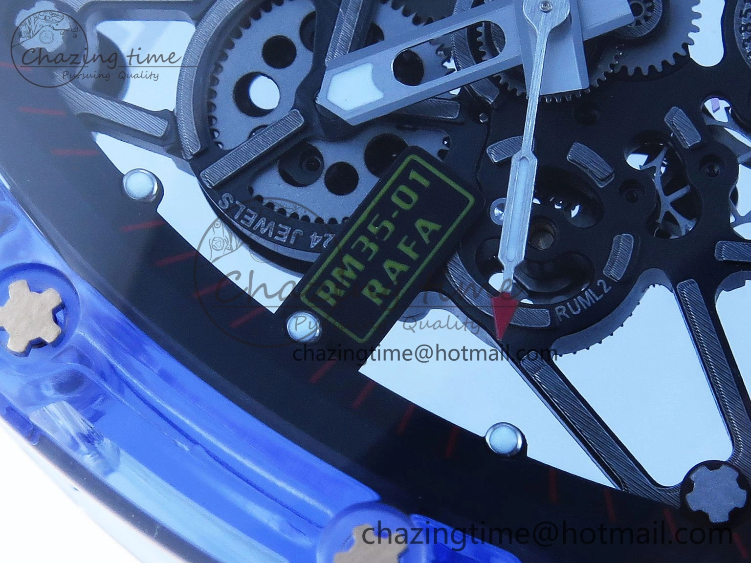 RM035 Blue Transparent RMF Best Edition Skeleton Dial on Blue Rubber Strap Clone RMUL2