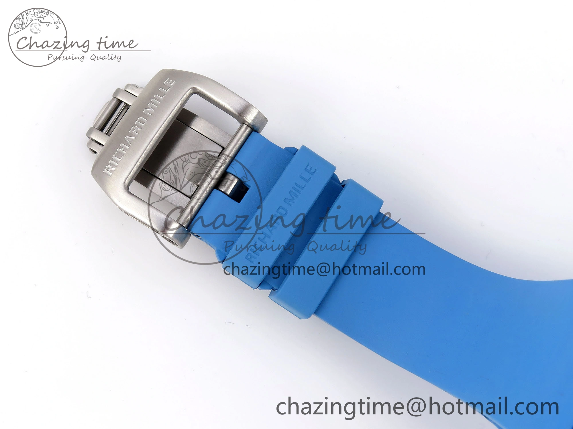 RM035 Blue Transparent RMF Best Edition Skeleton Dial on Blue Rubber Strap Clone RMUL2