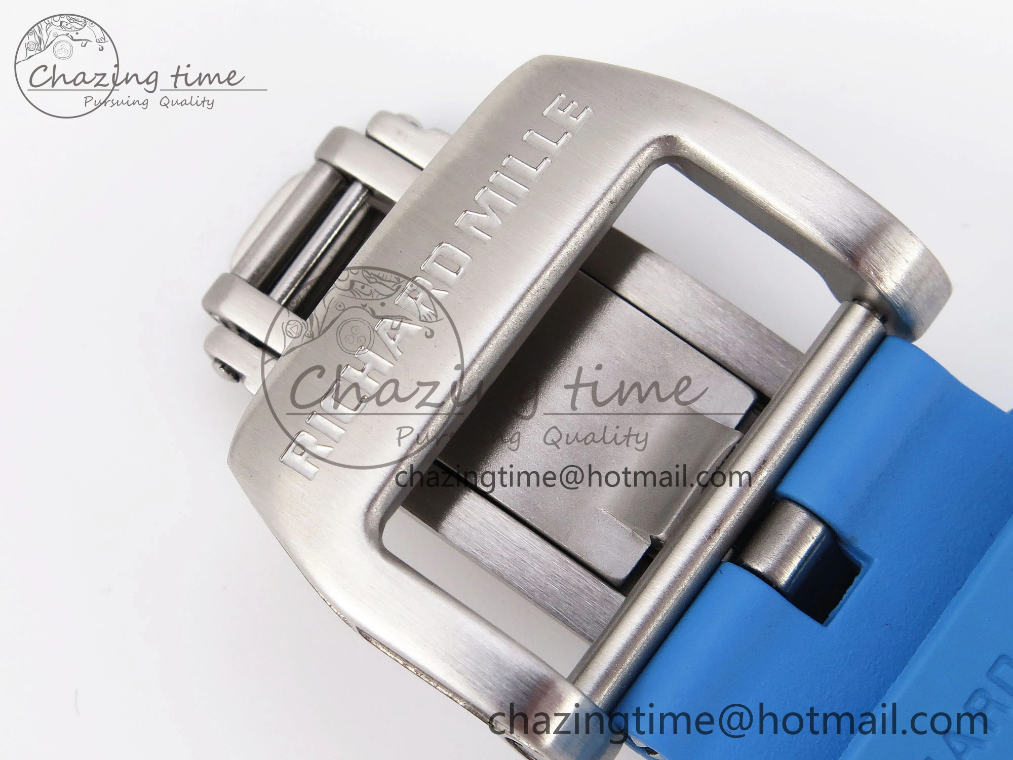 RM035 Blue Transparent RMF Best Edition Skeleton Dial on Blue Rubber Strap Clone RMUL2