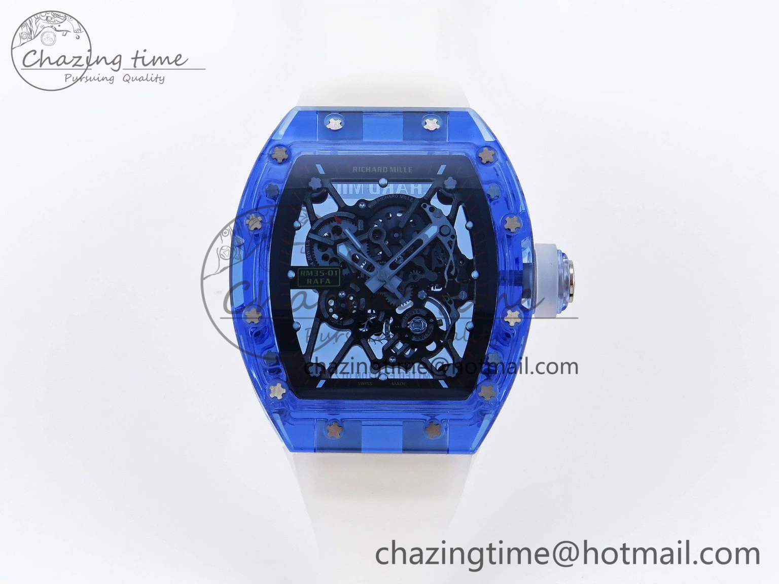RM035 Blue Transparent RMF Best Edition Skeleton Dial on Translucent Rubber Strap Clone RMUL2