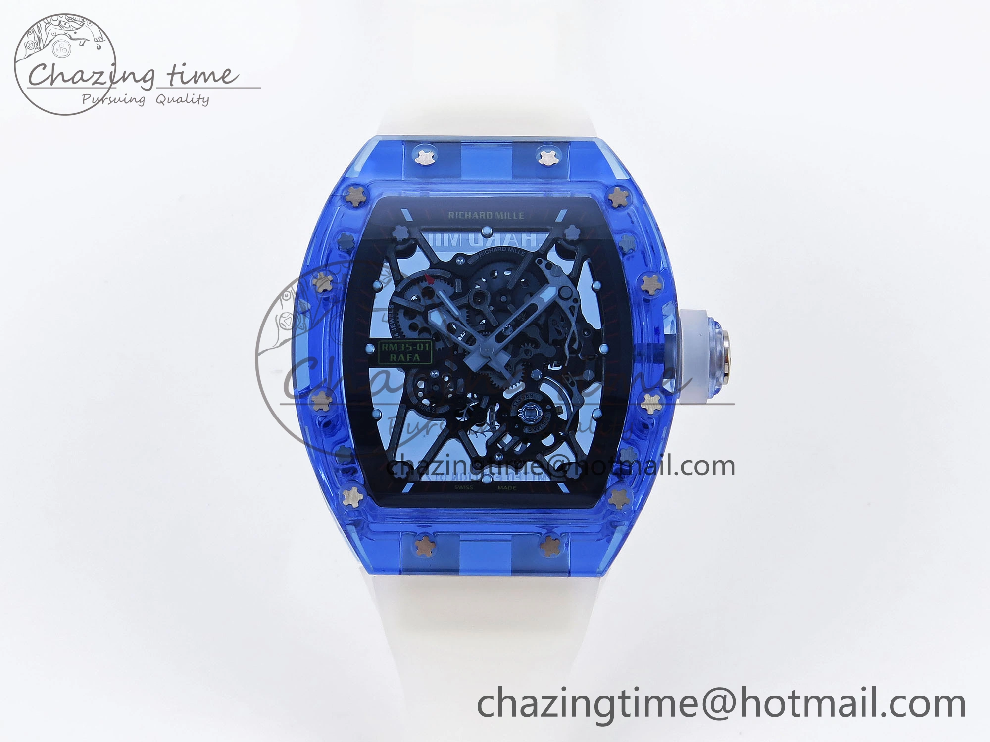 RM035 Blue Transparent RMF Best Edition Skeleton Dial on Translucent Rubber Strap Clone RMUL2
