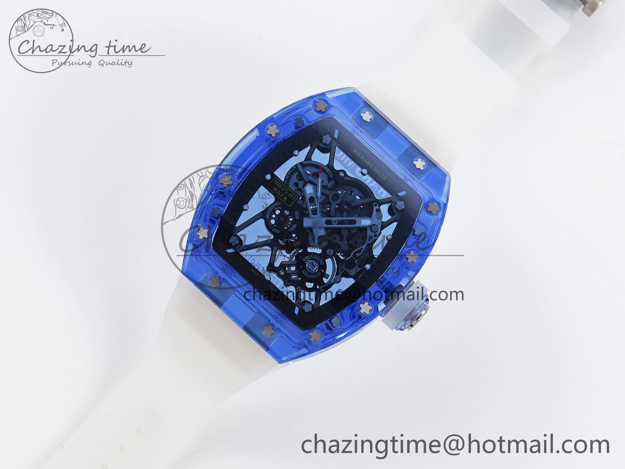 RM035 Blue Transparent RMF Best Edition Skeleton Dial on Translucent Rubber Strap Clone RMUL2