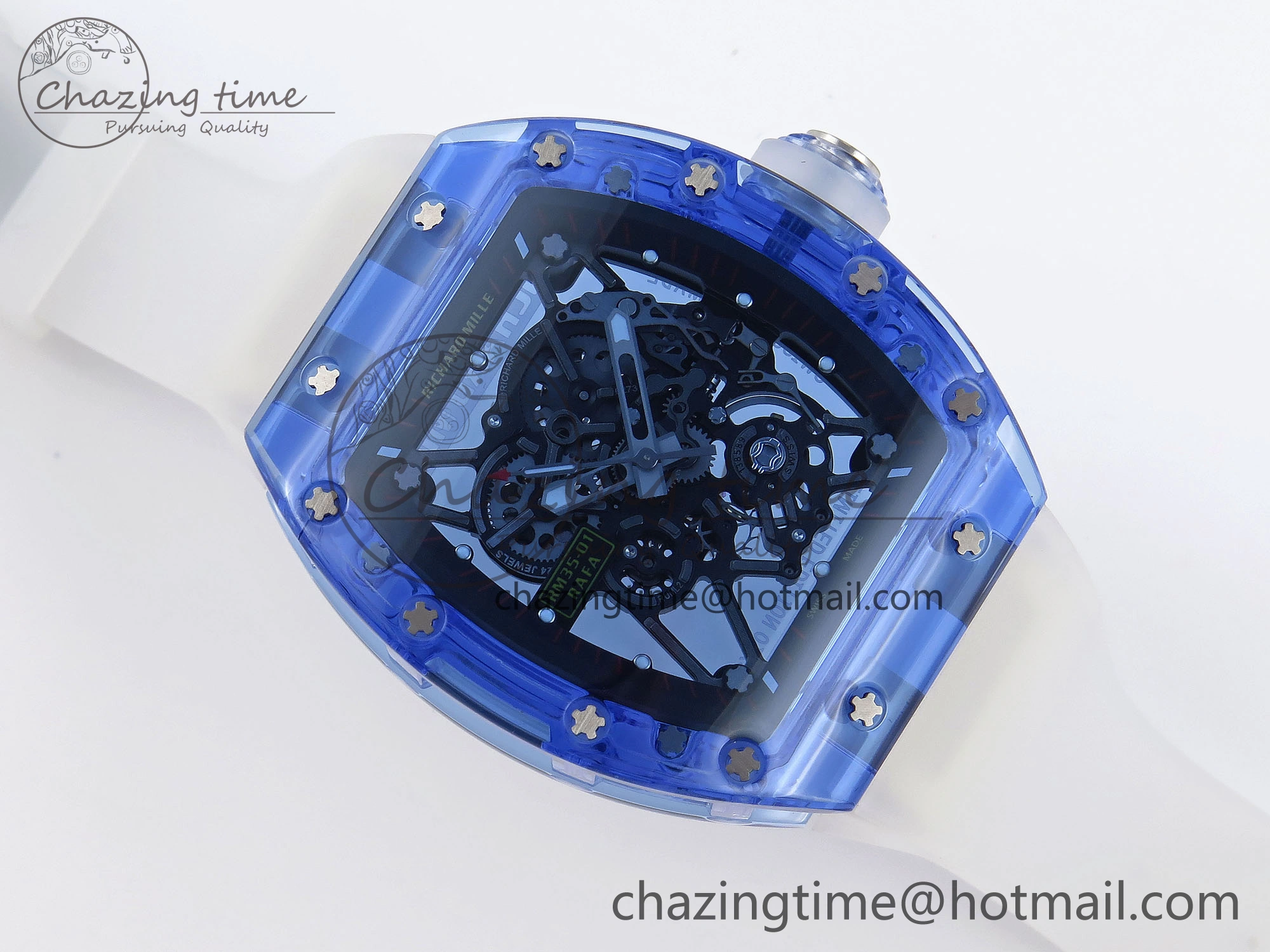 RM035 Blue Transparent RMF Best Edition Skeleton Dial on Translucent Rubber Strap Clone RMUL2