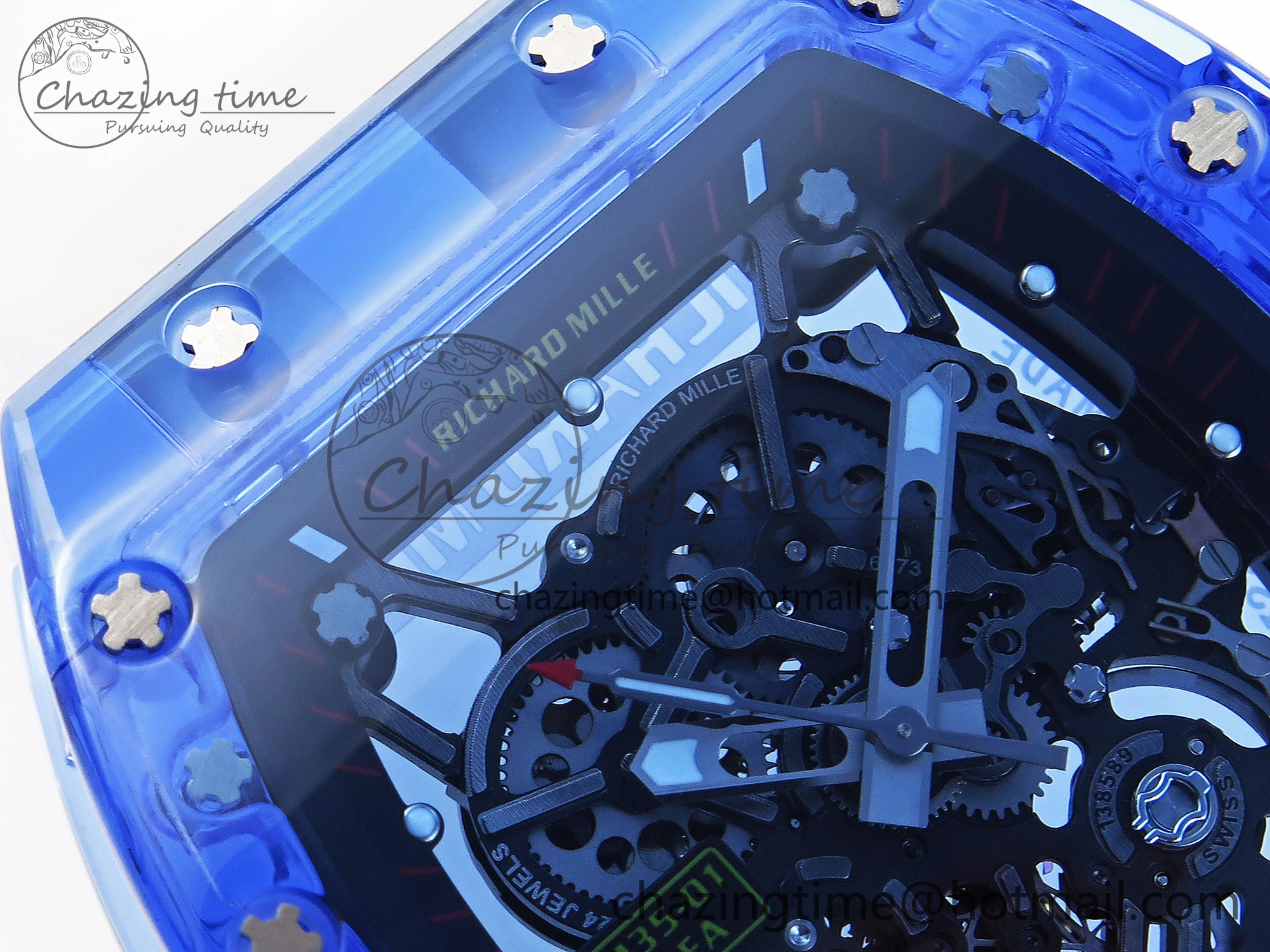RM035 Blue Transparent RMF Best Edition Skeleton Dial on Translucent Rubber Strap Clone RMUL2