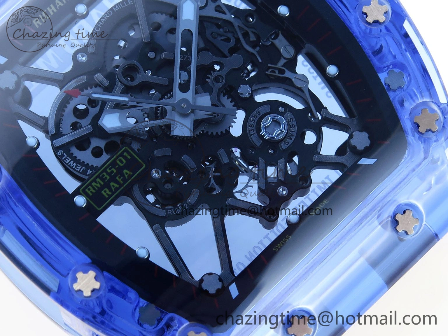 RM035 Blue Transparent RMF Best Edition Skeleton Dial on Translucent Rubber Strap Clone RMUL2