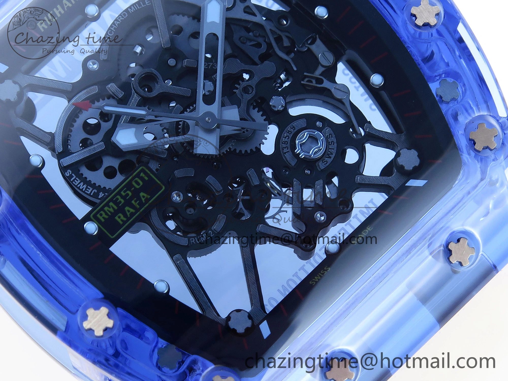 RM035 Blue Transparent RMF Best Edition Skeleton Dial on Translucent Rubber Strap Clone RMUL2