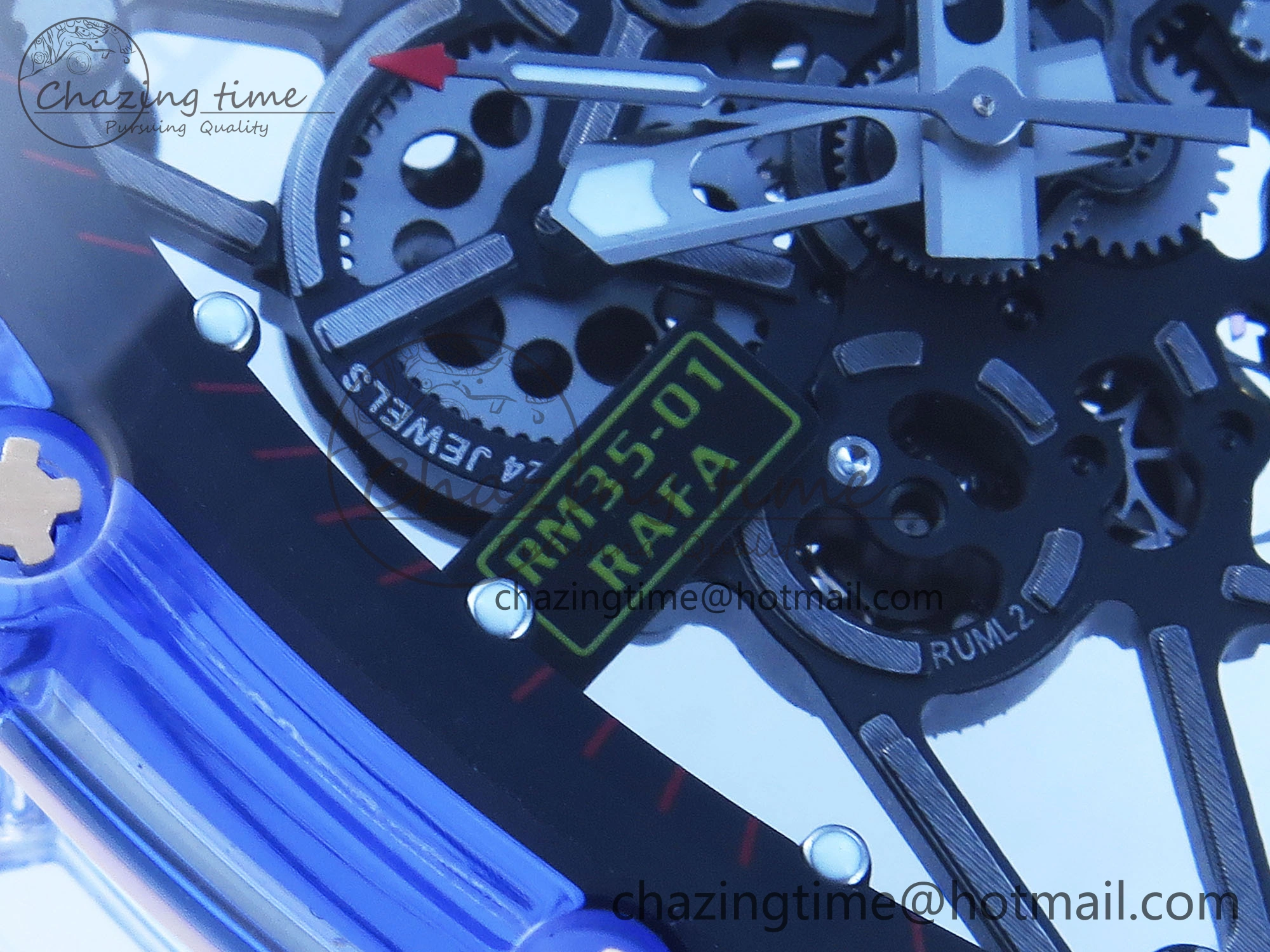 RM035 Blue Transparent RMF Best Edition Skeleton Dial on Translucent Rubber Strap Clone RMUL2