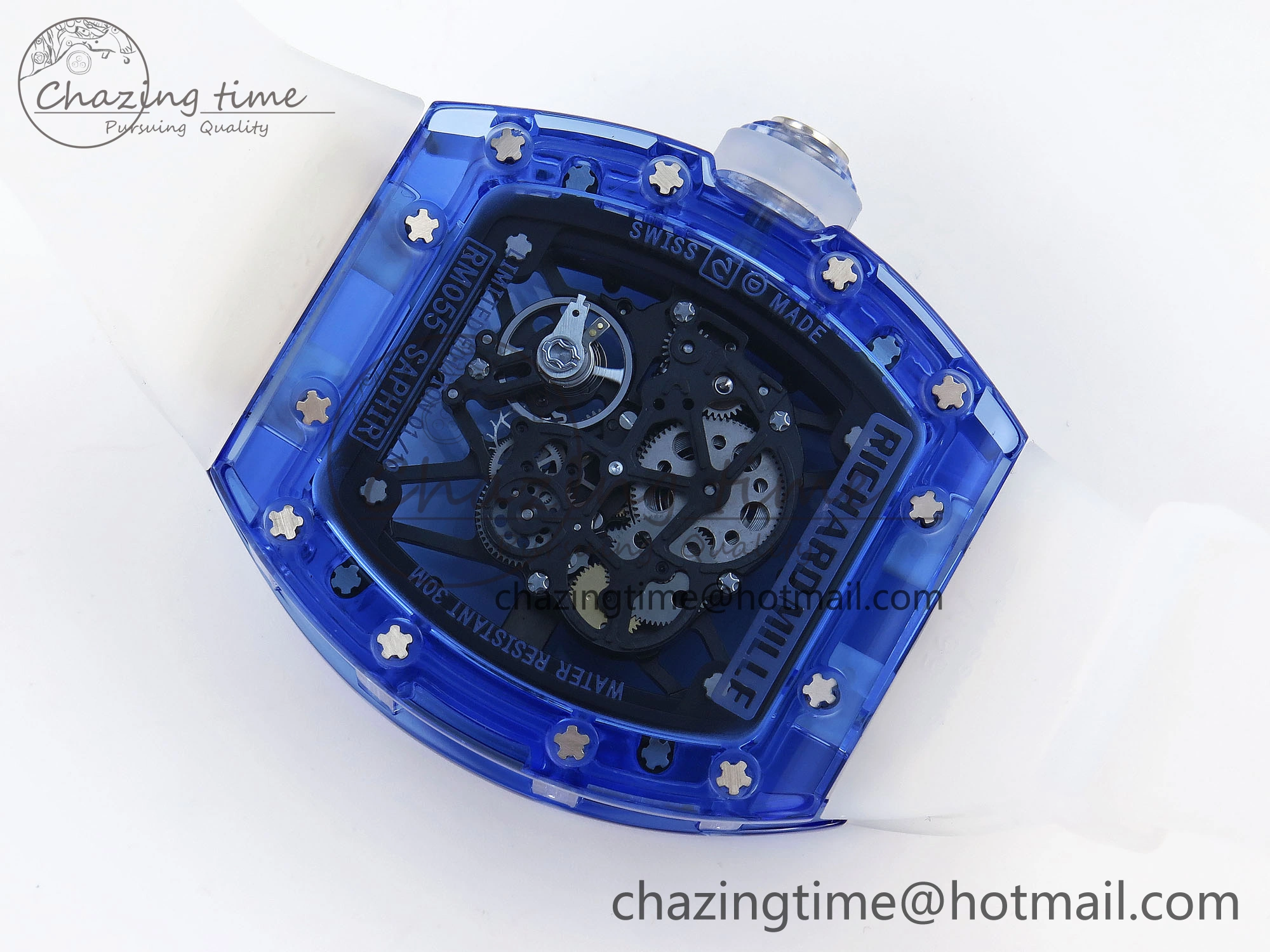 RM035 Blue Transparent RMF Best Edition Skeleton Dial on Translucent Rubber Strap Clone RMUL2