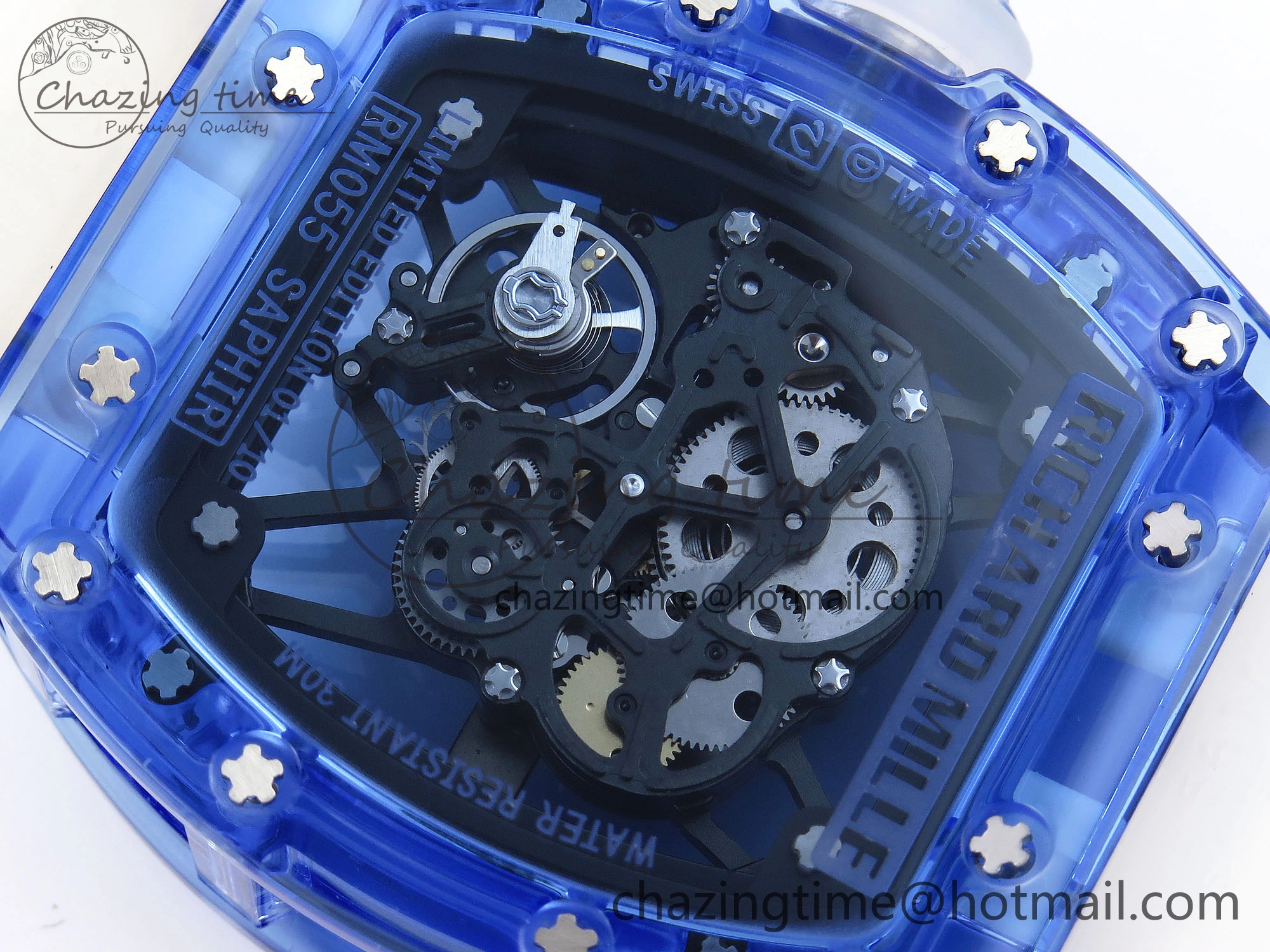 RM035 Blue Transparent RMF Best Edition Skeleton Dial on Translucent Rubber Strap Clone RMUL2