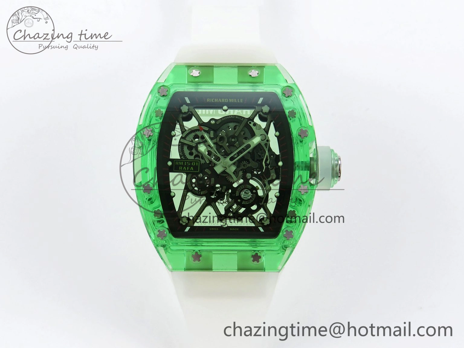 RM035 Green Transparent RMF Best Edition Skeleton Dial on Translucent Rubber Strap Clone RMUL2