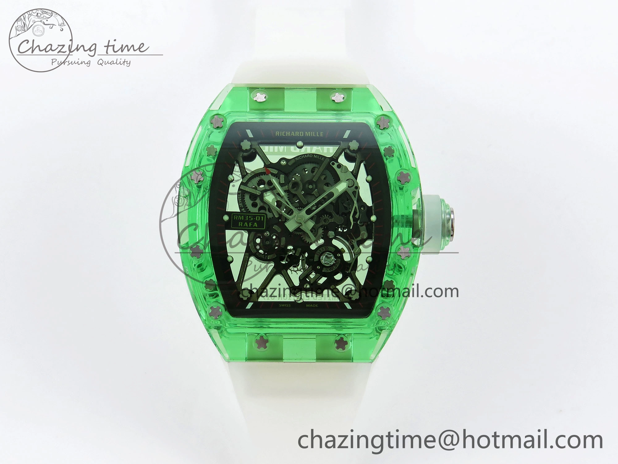 RM035 Green Transparent RMF Best Edition Skeleton Dial on Translucent Rubber Strap Clone RMUL2