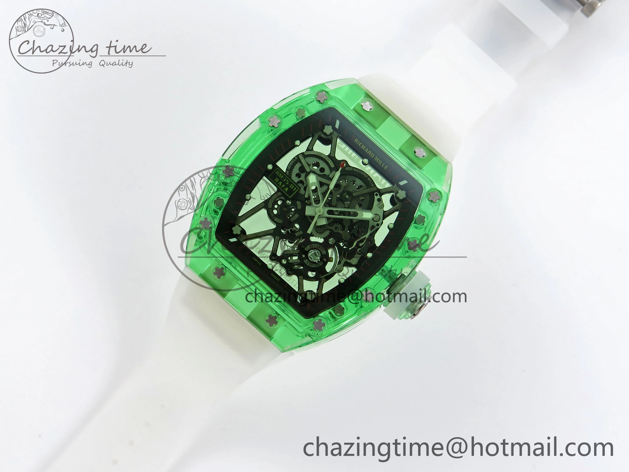 RM035 Green Transparent RMF Best Edition Skeleton Dial on Translucent Rubber Strap Clone RMUL2